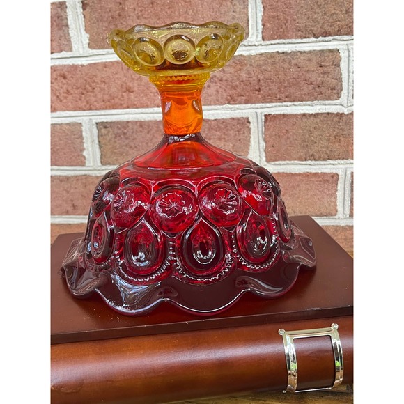 Vintage L E Smith Moon & Star Amberina Open Glass Compote Candy Dish Flared - Picture 2 of 10